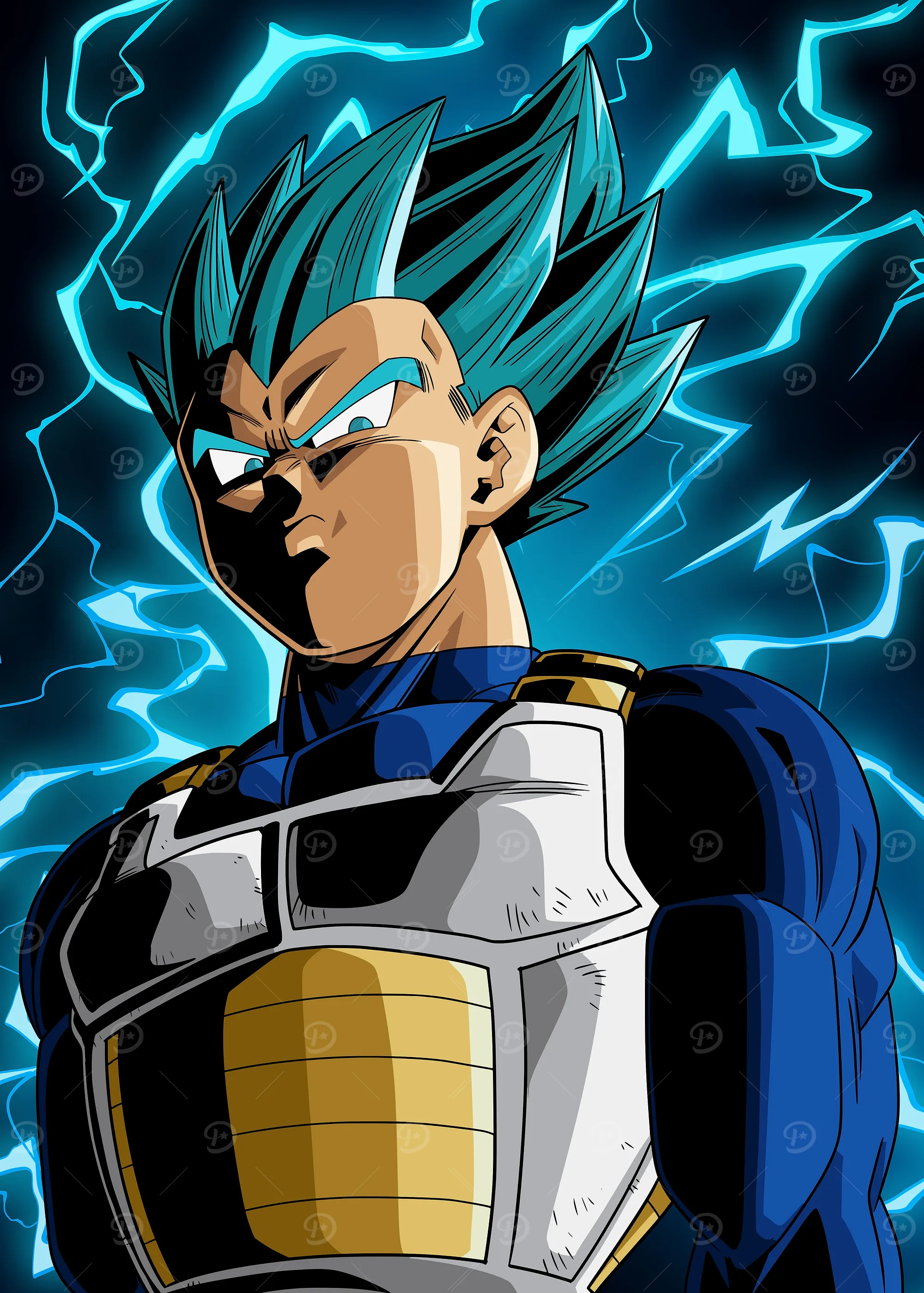 Dragon Ball Super: Retrato de Vegeta Super Saiyajin Azul